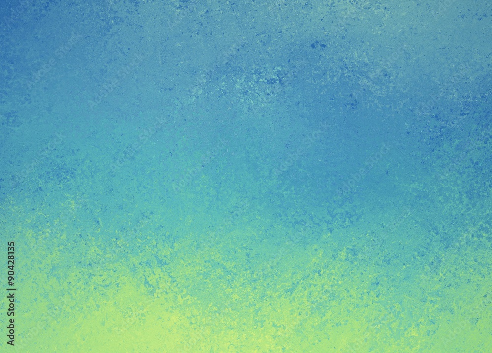 blue background with yellow green grunge border design, cool fresh colors and rough distressed texture, blank website or brochure background template