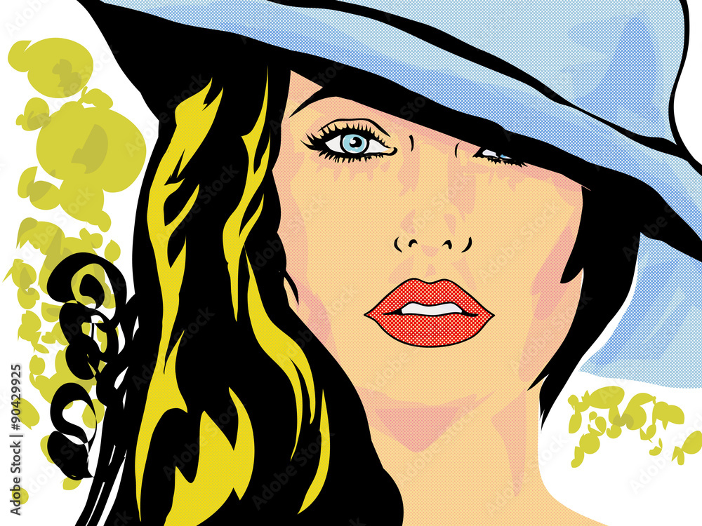 pop art femme chapeau visage,tête Stock Illustration | Adobe Stock