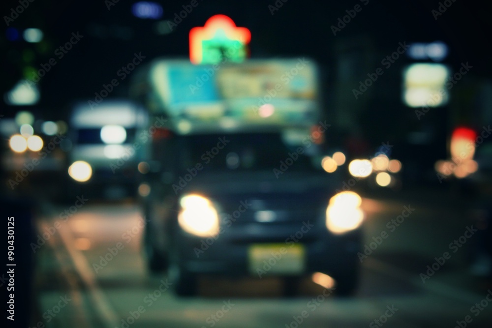 Blurred of car in city at night Blurred of car in city at night