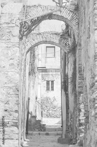 beautiful Old City medieval streets in europe black and white