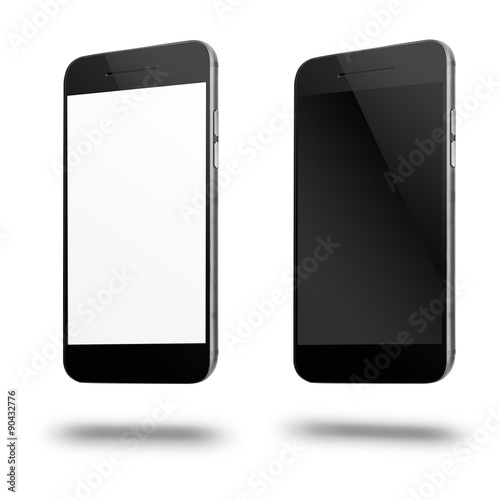 Mobile smart phones with white and blank screen isolated on whit