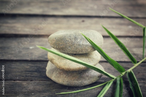 Photography Spa stones with bamboo leaf