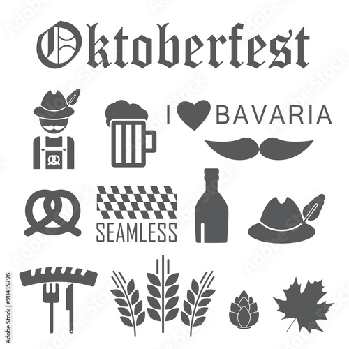 Octoberfest icon set. German festival food and beer symbols. Vec