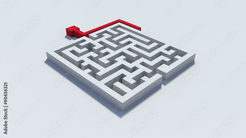 Red line going around a maze to the other side Red line going around a maze to the other side