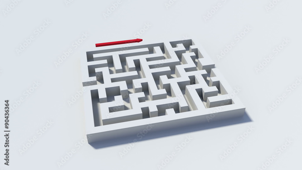 Red line going around a maze to the other side Red line going around a maze to the other side