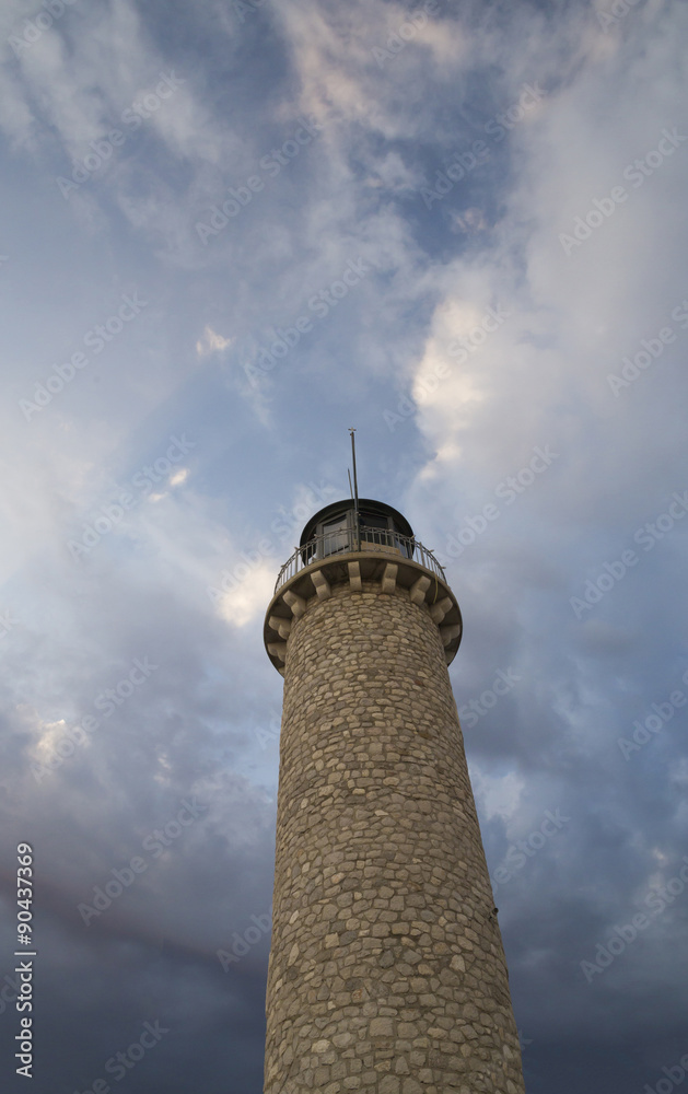 lighthouse, clouds, Patra, Greece