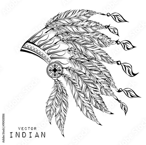 Black roach.Indian feather headdress of eagle. Colored