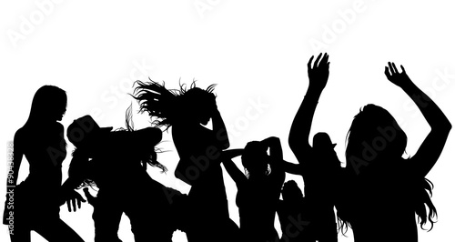 Dancing Crowd Silhouette - Black Illustration, Vector