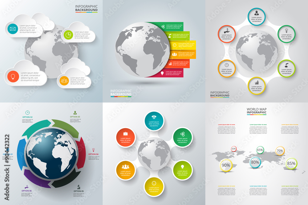 Vector set of infographics with the planet earth. Stock Vector | Adobe ...