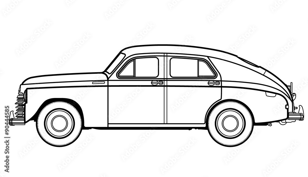 Fototapeta premium Car retro line drawing