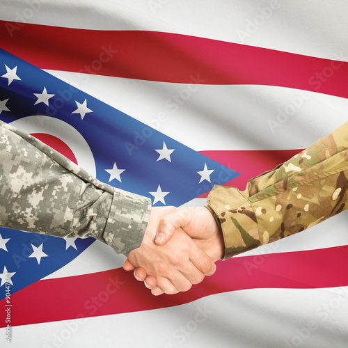 Military handshake and US state flag - Ohio photo