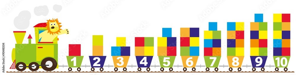 animal train with numbers and blocks / vectors for children
