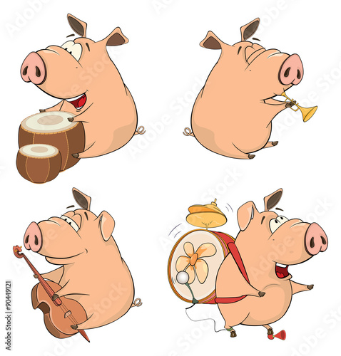 Set of cheerful pigs. Cartoon 
