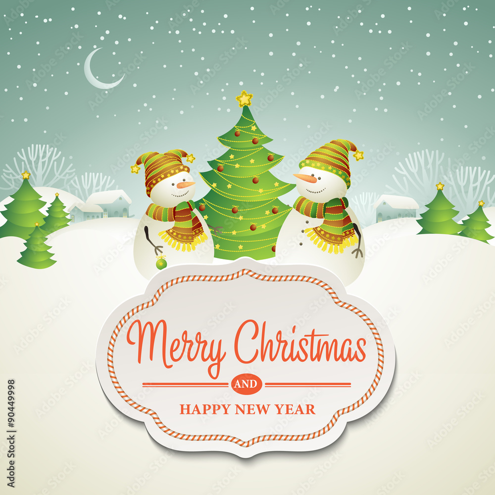 Christmas vector illustration with snowman