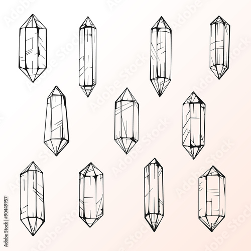 Set of 11 magic crystal gems. Hand drawing crystals. tatto design element