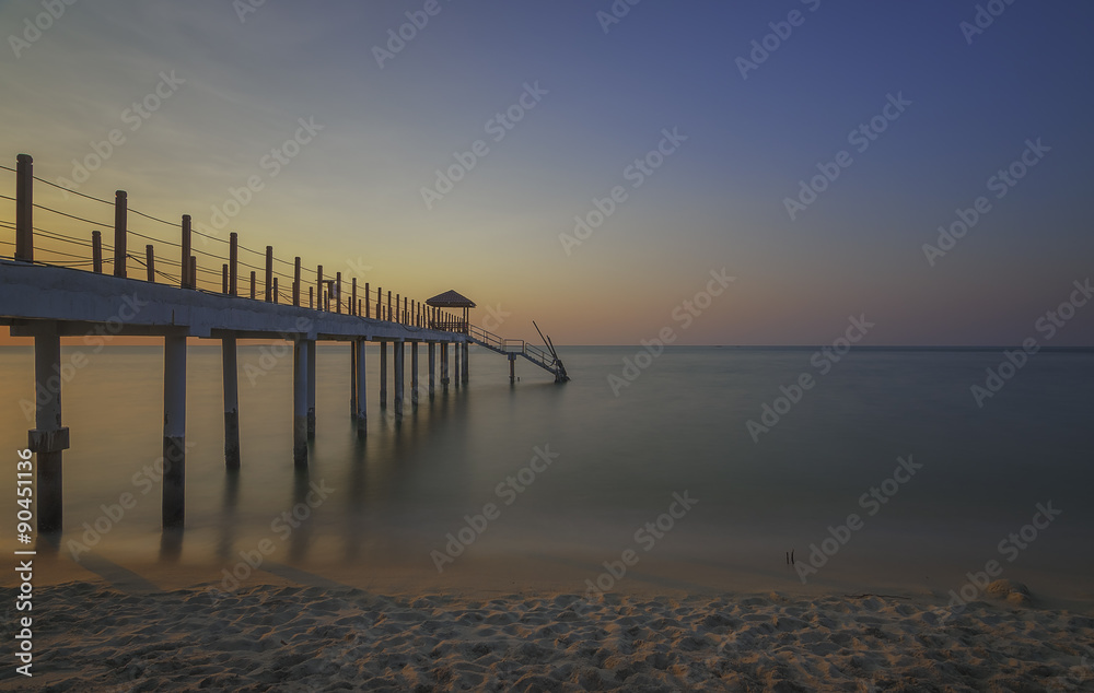 Kerachut Beach Jetty, Penang, Malaysia in glowing sunset Kerachut Beach Jetty, Penang, Malaysia in glowing sunset