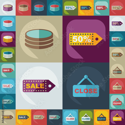Flat concept, set modern design with shadow marketing sales