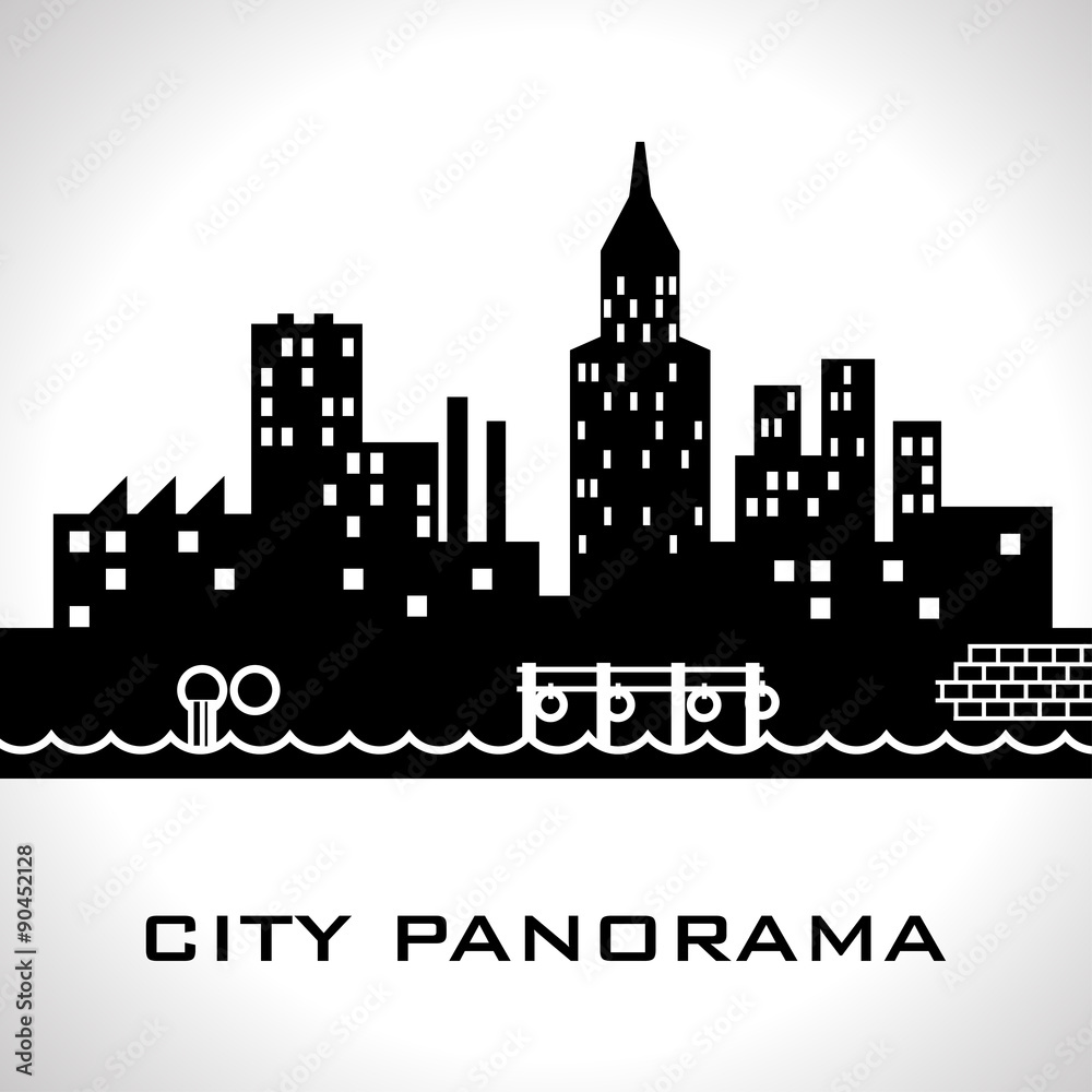 Black and white city panorama