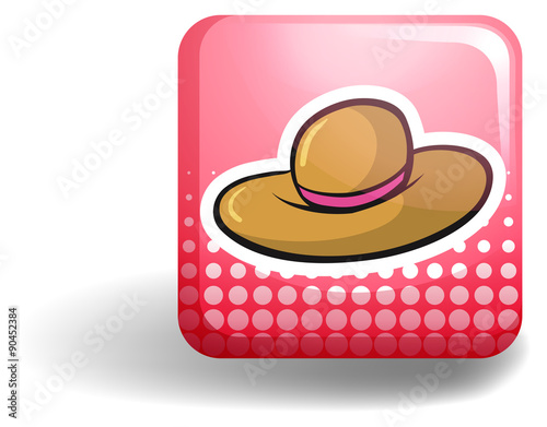 Pink badge with brown hat