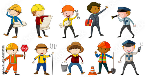 Man in different costume of occupations