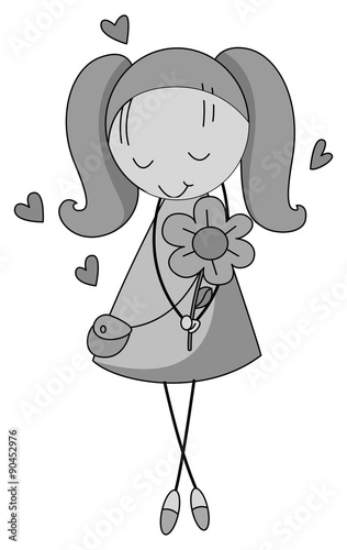 Shy girl .holding flower