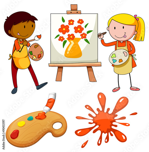 Artists painting on canvas