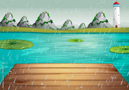 Lake scene during the rain