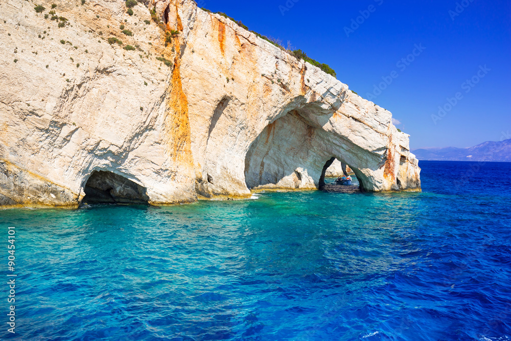 Fototapeta premium Blue caves at the cliff of Zakynthos island, Greece
