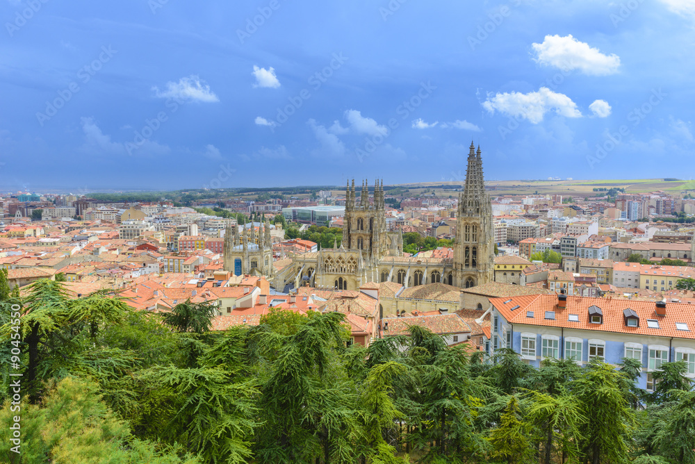 View on Burgos Cathedral from castle hill (Spain)