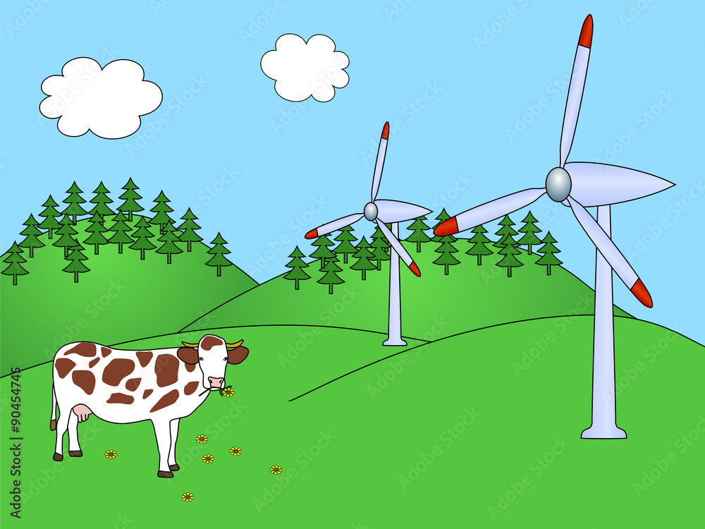 Wind power plants with cow
