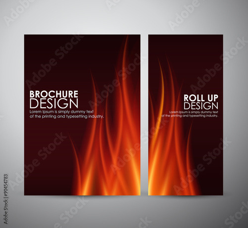 Fire flames background. Brochure business design template or roll up. 