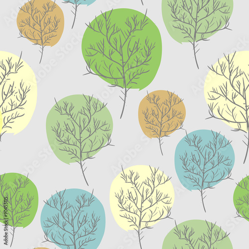 Trees seamless pattern. Trees with colored foliage. Vintage retr