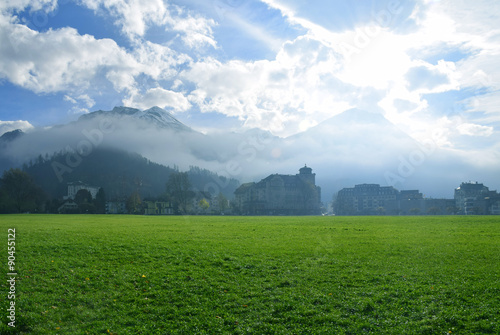 Swiss landscape amazing peaceful shot of Hhematte, Interlaken, Switzerland