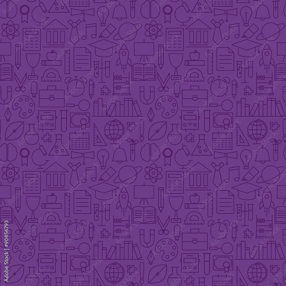 Thin School Line Education Knowledge Purple Seamless Pattern