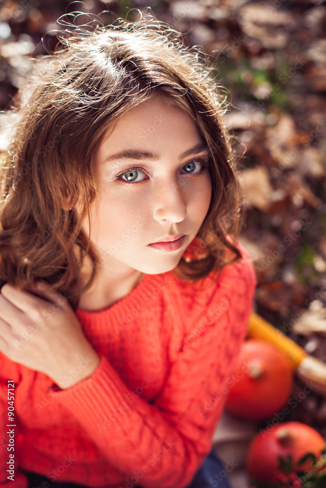 Cute girl in beautiful park in sunny day Cute girl in beautiful park in sunny day