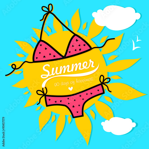 Swimsuit /Swimsuit, sun and sky, bright summer vector background