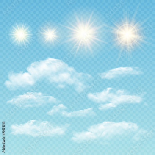 Sky creator. Set realistic clouds and sun. Vector illustration