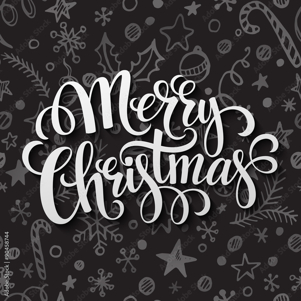 Merry Christmas lettering in chalk seamless pattern