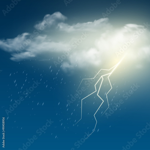 Thunderstorm Background With Cloud and Lightning, Vector © vik_y
