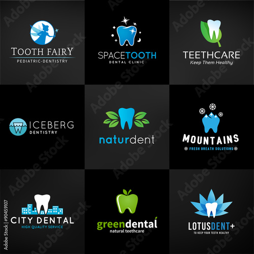 Set of dental logos. Vector tooth designs. Teeth clinic template