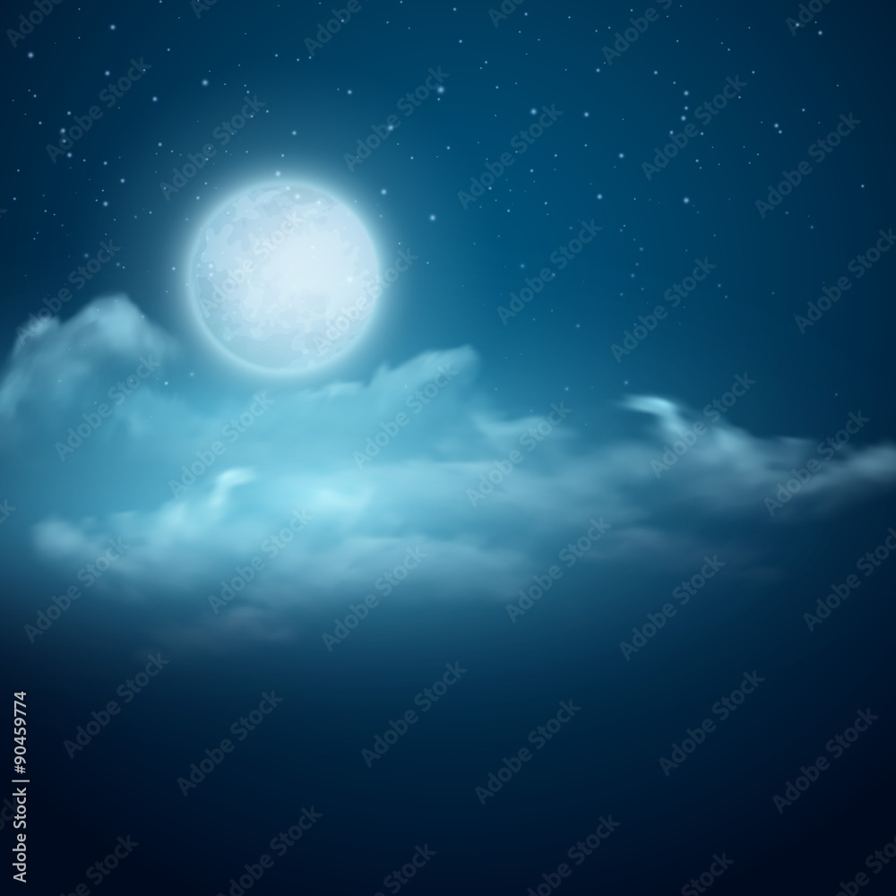 Night vector background, Moon, Clouds and shining Stars on dark Night vector background, Moon, Clouds and shining Stars on dark