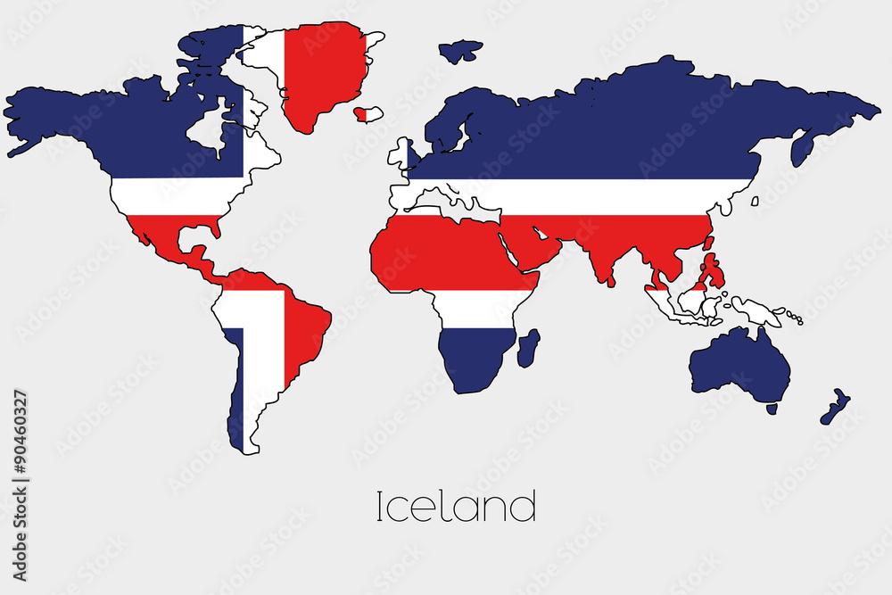 Fototapeta premium Flag Illustration inside the shape of a world map of the country