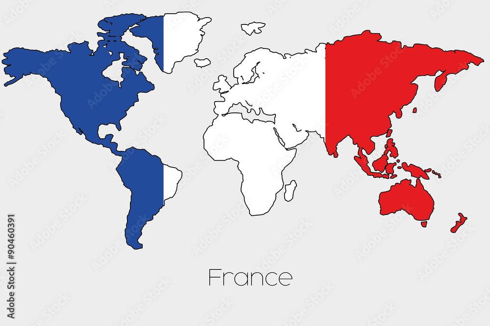 Obraz premium Flag Illustration inside the shape of a world map of the country
