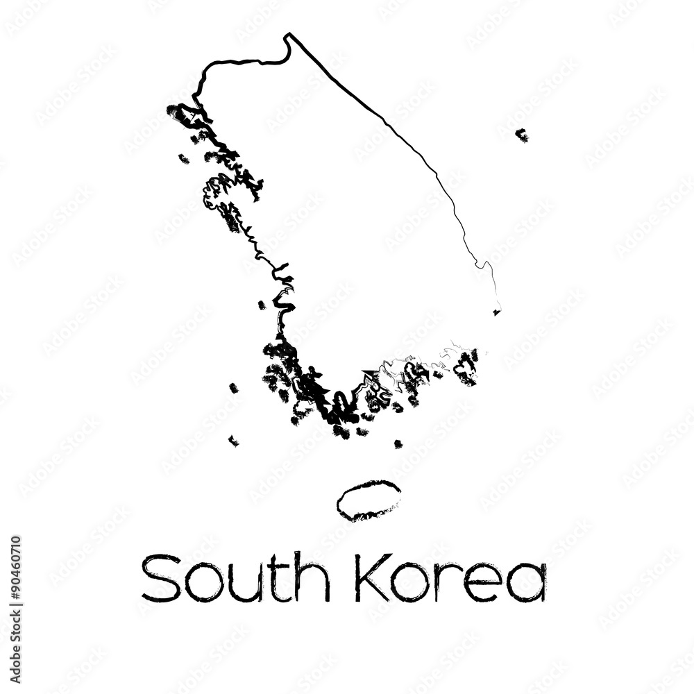 Obraz premium Scribbled Shape of the Country of South Korea