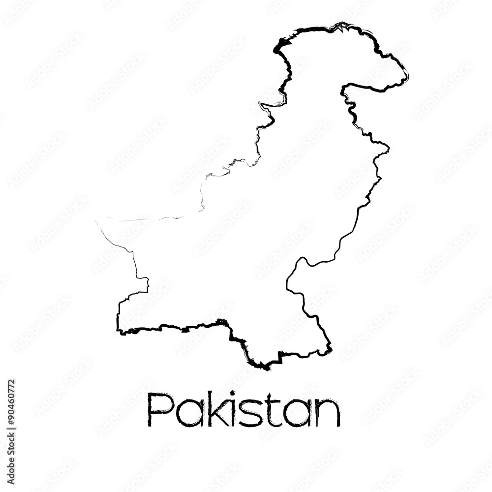 Scribbled Shape of the Country of Pakistan