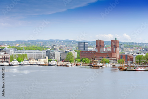 Wallpaper Mural View of Oslo Town Hall from the sea copy space Torontodigital.ca