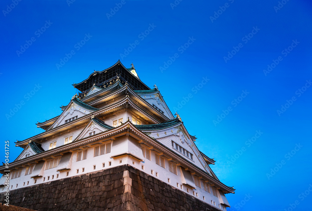 Japan.Osaka castle in the night. copy space in the sky. Japan.Osaka castle in the night. copy space in the sky.