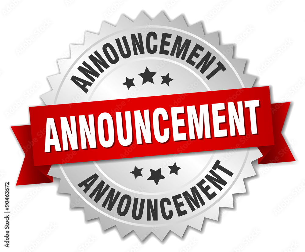 announcement 3d silver badge with red ribbon announcement 3d silver badge with red ribbon