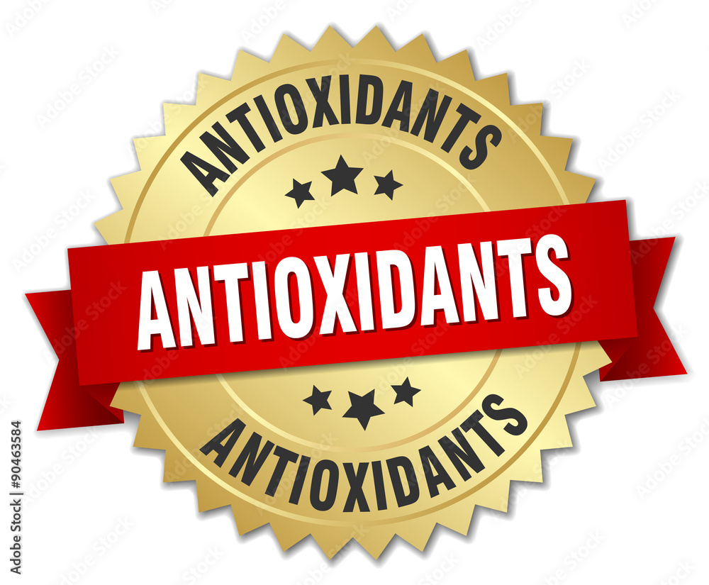 antioxidants 3d gold badge with red ribbon antioxidants 3d gold badge with red ribbon