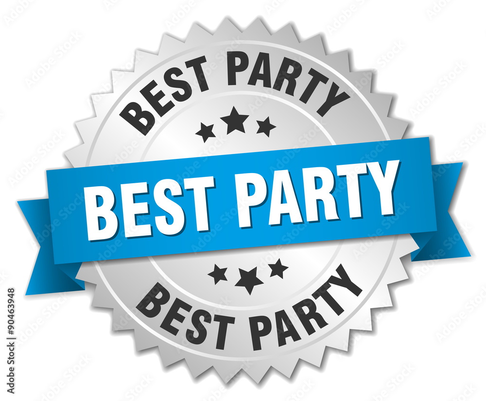 best party 3d silver badge with blue ribbon best party 3d silver badge with blue ribbon